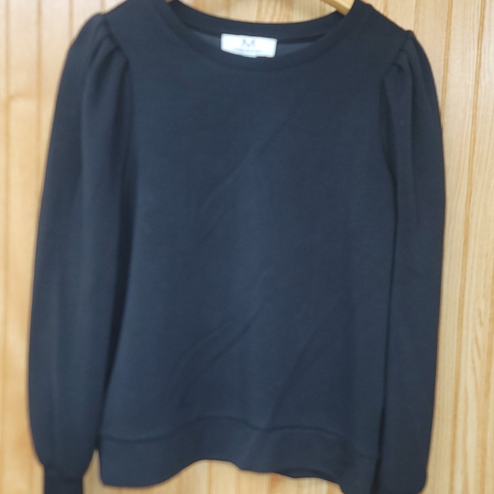 Magaschoni Black Puff Sleeve Sweatshirt Chic Elevated Basics Pleated Shoulder M